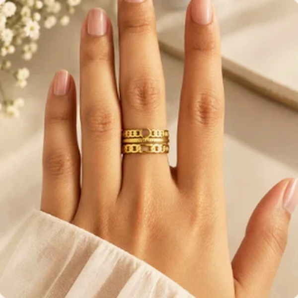 Layered Solitaire Gold Ring