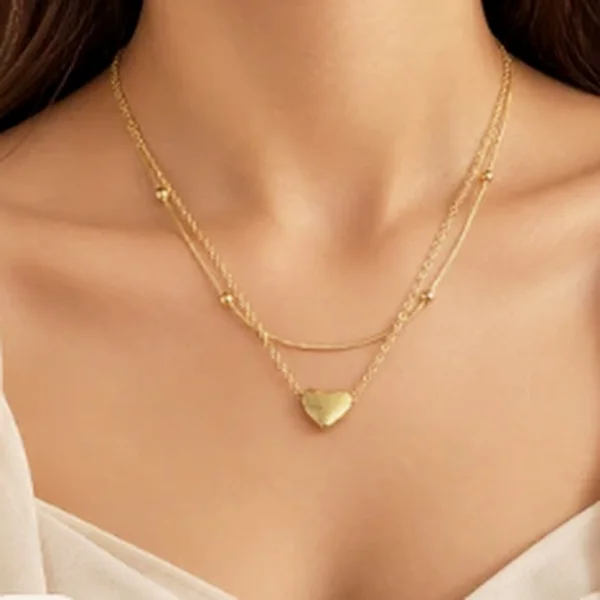 Fluffy Heart Layered Gold Chain