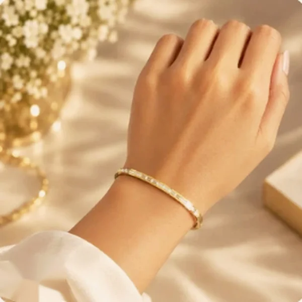 Crystal Wave Angle Slim Gold Bangle