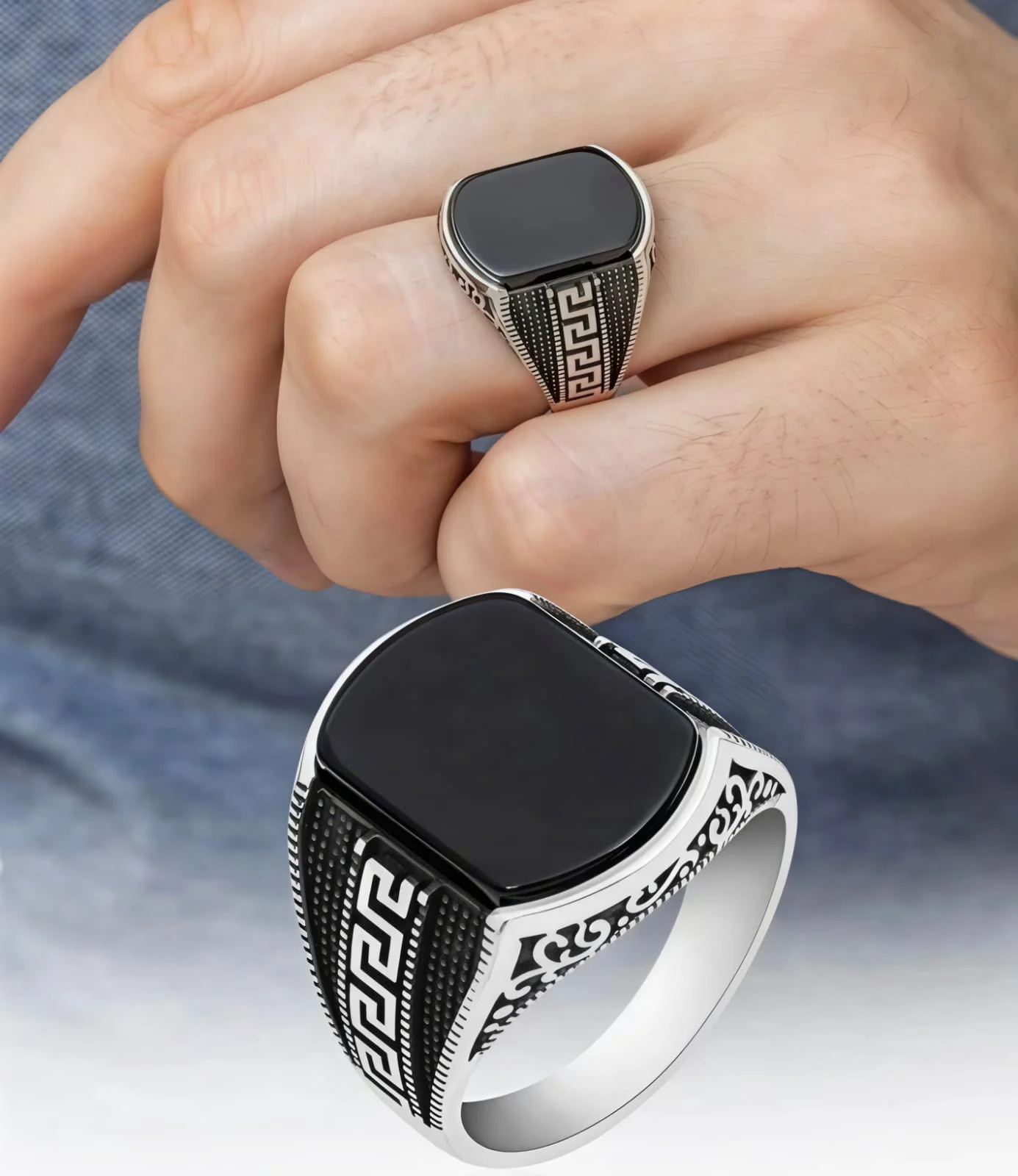 Certified Men's Aqeeq Silver Ring