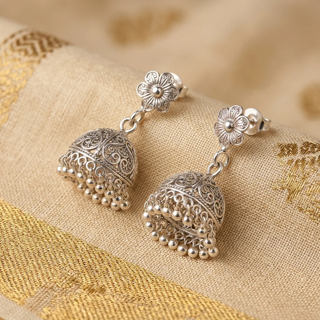 Lightweight Traditional Silver Jhumka