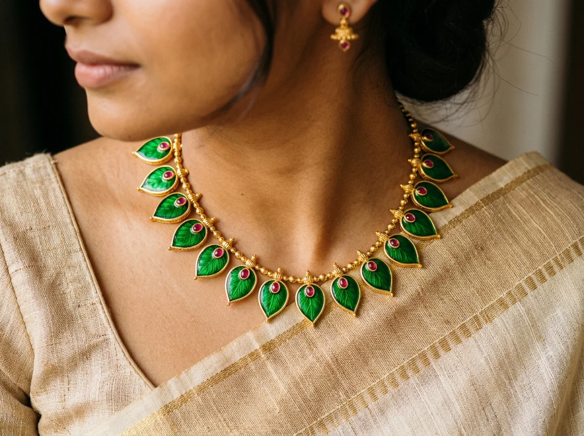 Lightweight Palakka Emerald Pendant 916 Gold Jewellery Kondotty Kerala